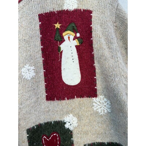 Croft & Barrow Snowman & Heart Patches Cardigan Sweater Petite PL Beige - Picture 5 of 15